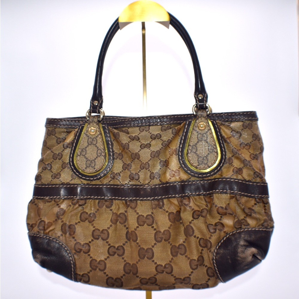 Gucci GG Brown Monogram Crystal Mix Handle Bag